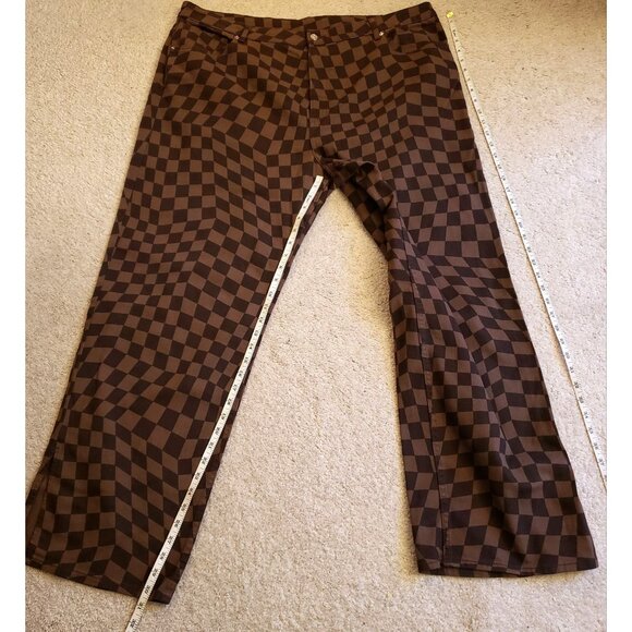 H&M Brown Checkered Denim Slit Hem Jean Pants Size XXL EUC - Picture 7 of 9